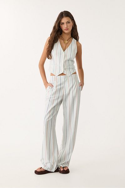 Stradivarius Striped linen blend waistcoat with back vent