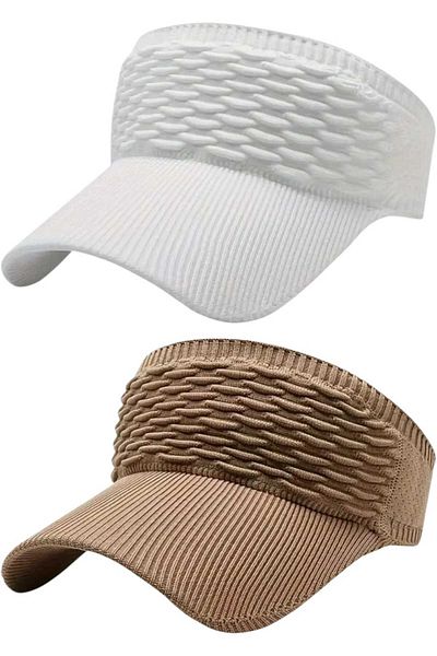 Mood Agenda Women's Knitted Textured Uv Protection Summer Visor Hat Set of 2