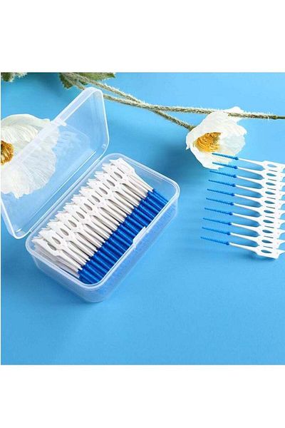 COOYA 200PCS Portable Soft Silicone Toothpick, Oral Care, Cleaning Tool, for Adult and Children(Blue)