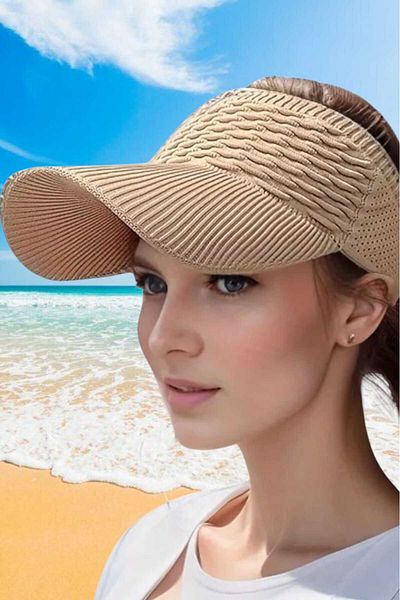 Mood Agenda Women's Knitted Textured Uv Protection Summer Visor Hat
