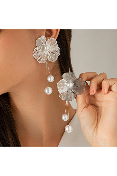 Choice أقراط متدلية طويلة من الفضة على شكل بتلات زهرة رومانسية للنساء موضة 20...