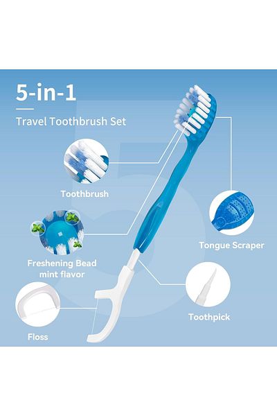 COOYA Disposable Dental Floss, 10 Pack Mini Travel Toothbrushes, 5 in 1 Mini Brush