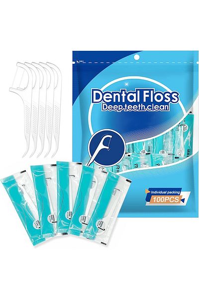 COOYA Portable Dental Floss Picks, Individually Wrapped for Oral Hygiene, home travel - 100 Counts