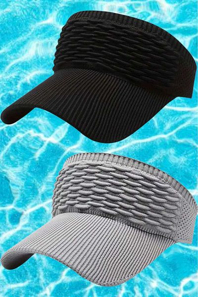 Mood Agenda Women's Knitted Textured Uv Protection Summer Visor Hat Set of 2