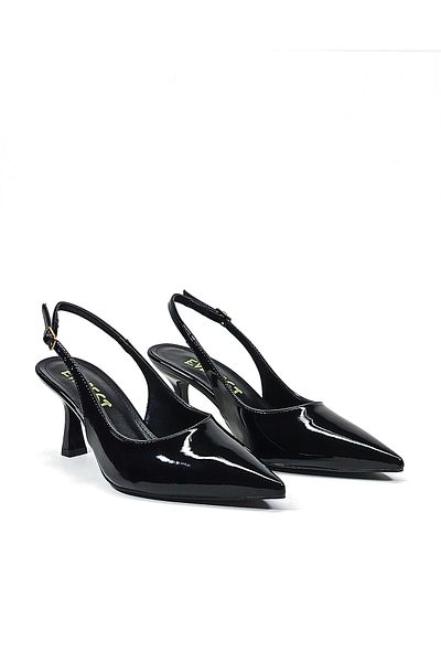 Everest Women's Black Patent Leather Stiletto Heeled Shoes Heel Height 7cm