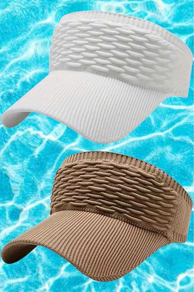 Mood Agenda Women's Knitted Textured Uv Protection Summer Visor Hat Set of 2