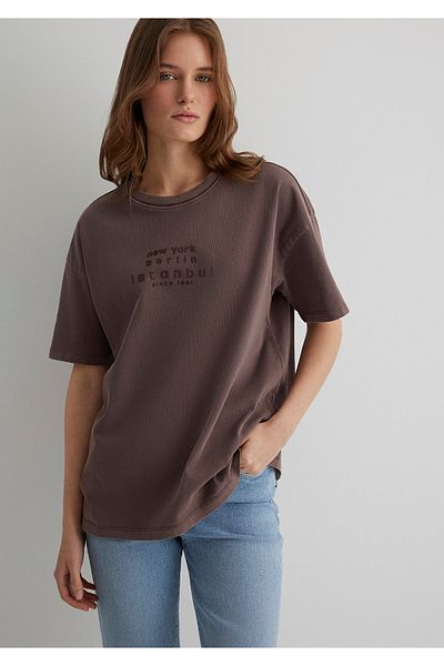 Mavi Τυπωμένο καφέ T-Shirt Loose Fit / Loose Relaxed Fit 1613141 -70383
