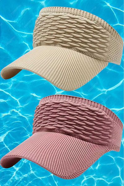 Uniquetrenders Women's Knitted Textured Uv Protection Summer Visor Hat Set of 2