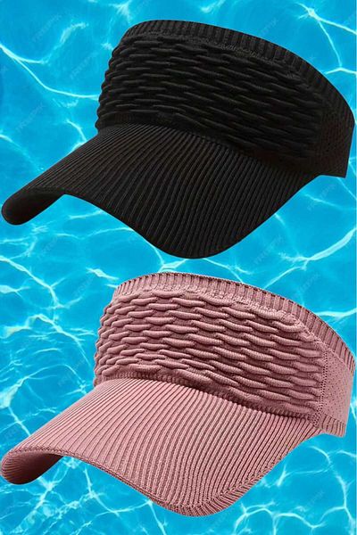 Uniquetrenders Women's Knitted Textured Uv Protection Summer Visor Hat Set of 2