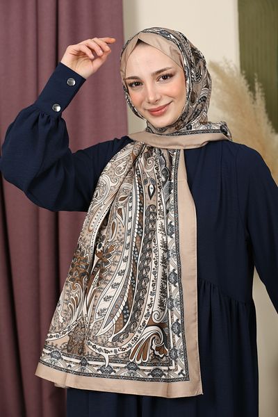 aldyoo Retro Ethnic Pattern Cotton Viscose Shawl Light Brown