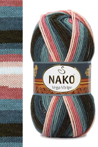 NAKO حبل حياكة يدوي من الأكريليك الفاخر من Vega Stripe رقم: 82418