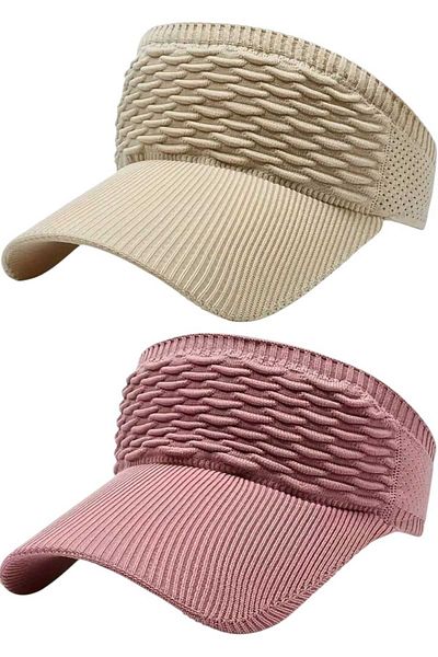 Uniquetrenders Women's Knitted Textured Uv Protection Summer Visor Hat Set of 2