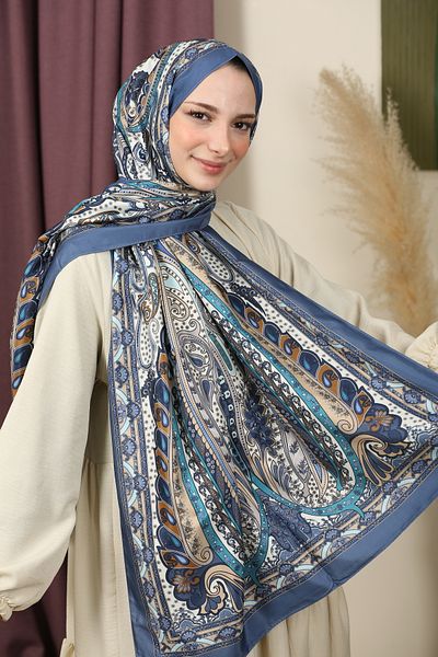 aldyoo Şal din bumbac viscoză cu model etnic retro Albastru indigo
