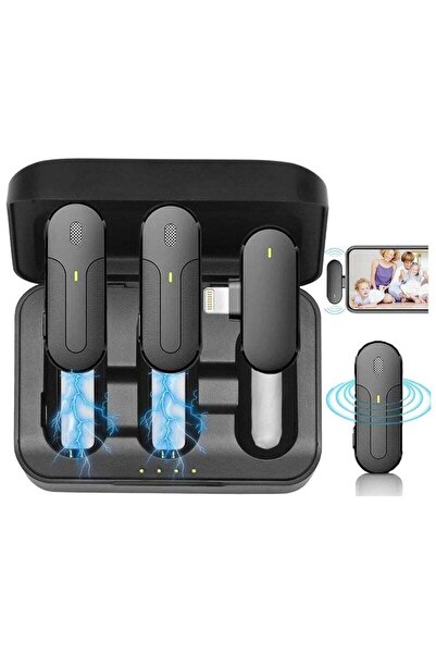 Arabest ميكروفون لافالير لاسلكي، قطعتان من الميكروفون مع علبة شحن، لأجهزة iPhone/iPad/Android (أسود)