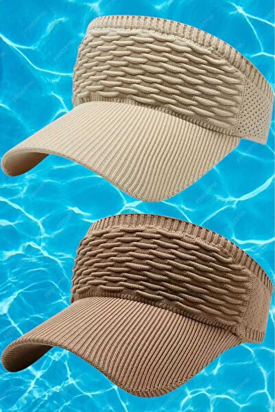 Uniquetrenders Women's Knitted Textured Uv Protection Summer Visor Hat Set of 2