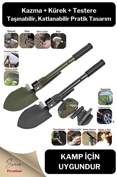 Svein Profesyonel Çelik Katlanır Taşınabilir Pratik Kamp Kazma Kürek Ve Kesme...