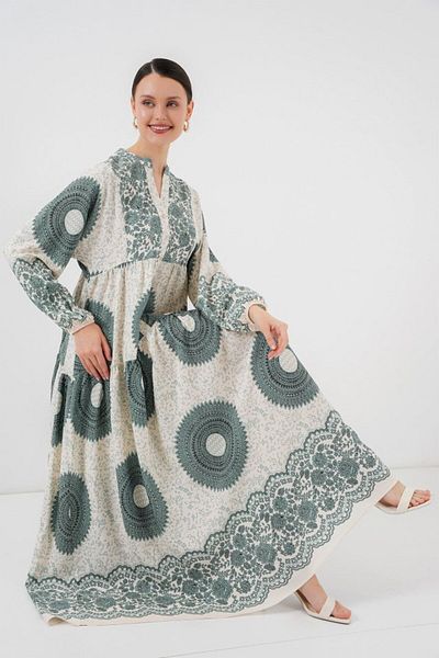 leyla sanat sanata yeni bir bakış açısı Leyla Art a New Perspective on Art 2423 Authentic Patterned Hijab Dress - C. Çağla
