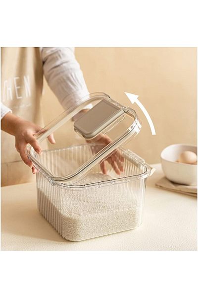 COOYA Rice Bucket, Household Rice Tank Container Sealed Rice Cereal Box, White