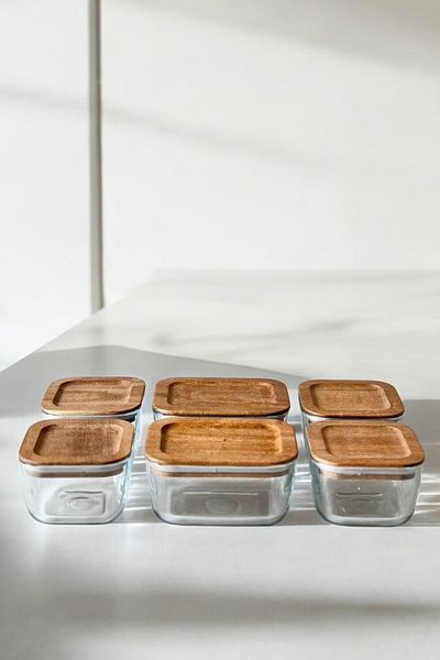 Mirilliahome Set of 6 Vacuum Breakfast Bowls with Acacia Lid – Square and Rectangular Glass