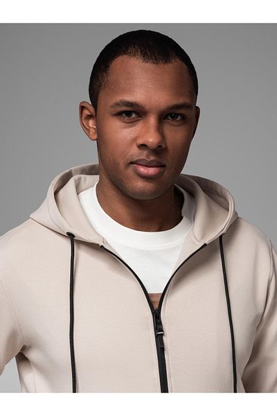 OMBRE Sweatshirt mit offenem Reißverschluss und Kapuze im Streetwear-Stil - Sand V6 OM-SSZP-0213 L