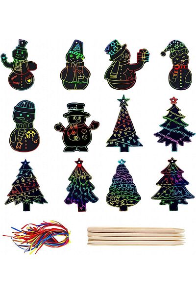 Hopton Set of 48 cards and 24 Hopton Christmas scratch-off pencils, scratch-off paper/wood