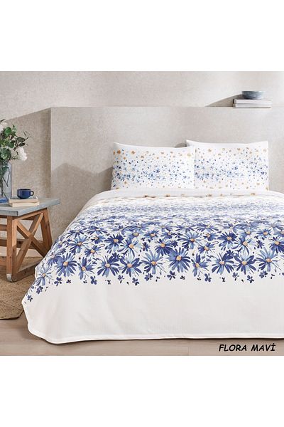Taç 100% Cotton Single Pique Set Flora Blue - Floral Patterned & Stylish Pique - Gift