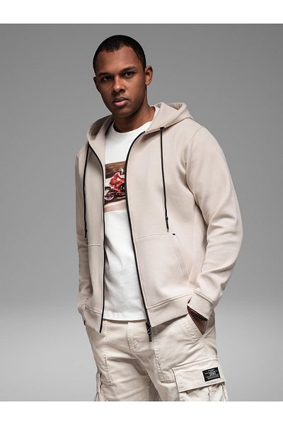 OMBRE Sweatshirt mit offenem Reißverschluss und Kapuze im Streetwear-Stil - Sand V6 OM-SSZP-0213 L