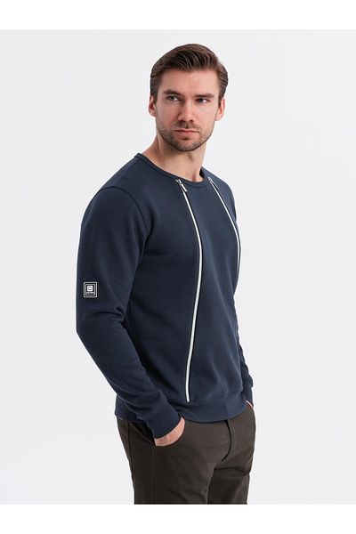 OMBRE Herren Sweatshirt mit dekorativen Reißverschlüssen auf der Vorderseite - Marineblau V2 OM-SSNZ-0187 XL