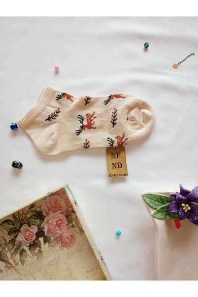 ENEFENDİ 3 чифта чорапи PATIK, безшевни, дамски памучни, къси до глезена, с шарки, размер 36-40, кремаво-кафяви