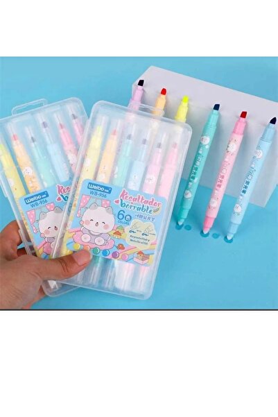 Happystore Fosforlu 6 lı kalem seti  fosforlu silinebilir kalemler çift başlı...