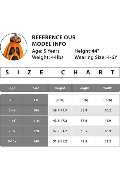 Ikali Ikali Children's Halloween Costume, Polyester, Orange/Black, 116 cm