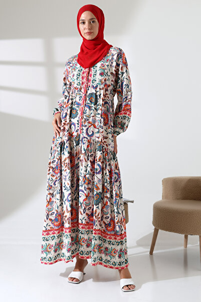 Mihran Butik Women's 100% Viscose Patterned Red Hijab Dress