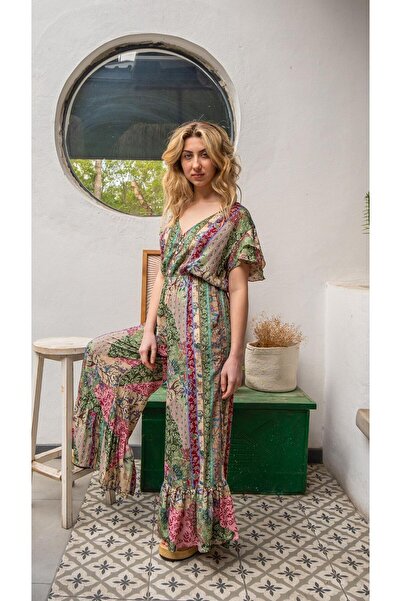 Miss Boheme Yeşil Düğme Detaylı Orman Perisi Tulum