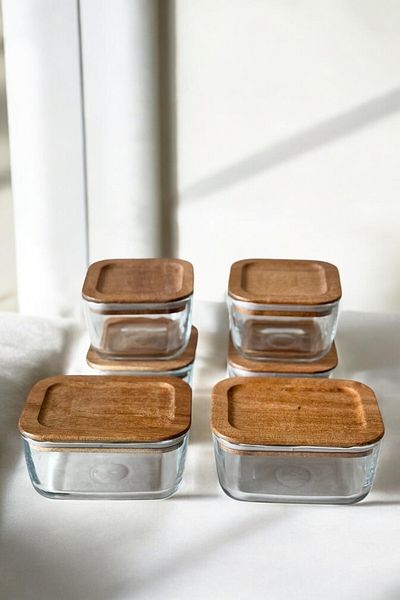 Mirilliahome Set of 6 Vacuum Breakfast Bowls with Acacia Lid – Square and Rectangular Glass