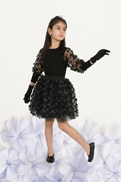 Nacar Kız Çocuk 23 Nisan Kıyafeti Kostüm Tütü Etek Tüllü Bluz Siyah Takım R24