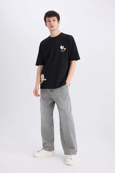 DeFacto 100% βαμβάκι Tom & Jerry Oversize Wide Fit Crew λαιμόκοψη με στάμπα κοντομάνικο μπλουζάκι C1527ax25sm