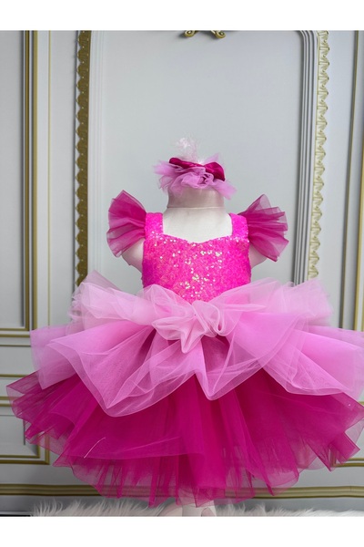 İlknur Karaca Design Fuşya payetli kız çocuk elbisesi Özel gün elbisesi doğum...