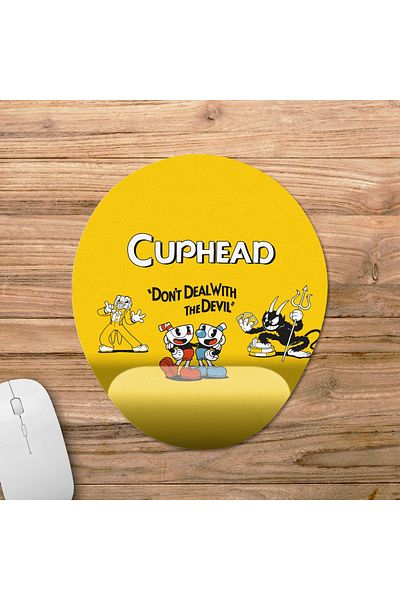 Pixxa نموذج لوحة ماوس مع دعم للمعصم من Cuphead - 1 بيضاوي
