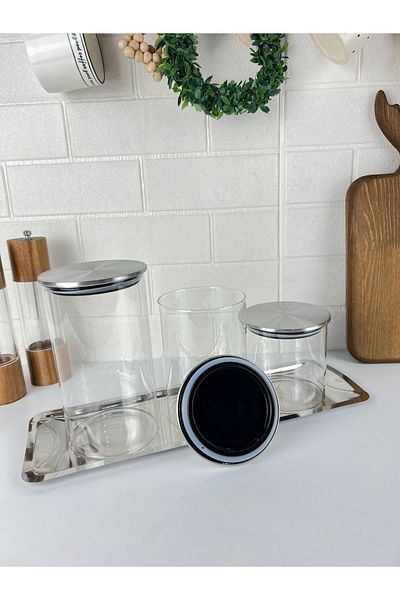 Mirilliahome طقم برطمان زجاجي بغطاء معدني ووعاء زيت مكون من 6 قطع – مع قاعدة