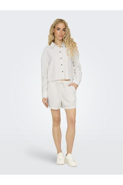 ONLY Γυναικείο λευκό Onlcaro L/s Linen Bl Cropshirt, Pnt πουκάμισο 15338765 Clouddanc