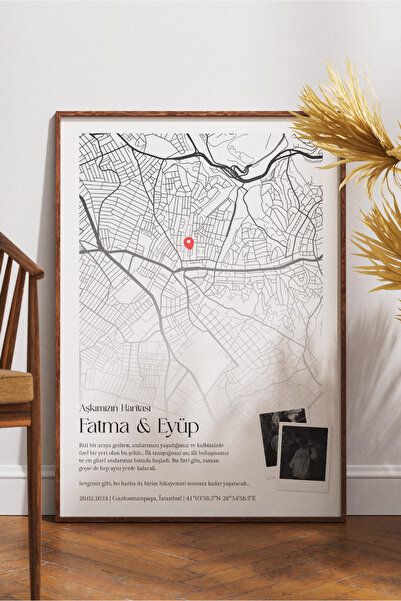 Sürpriz Vakti Kişiye Özel Aşk Haritası Poster | İlk Buluşma, Koordinatlar ve ...