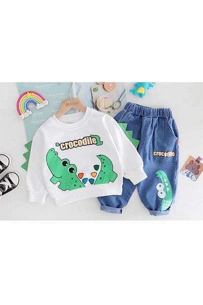 nannie White Crocodile Print Boys' Suit - 2-3 years