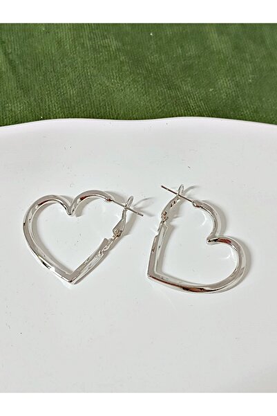 mos&more Gümüş Kalp Halka Hafif  Kadın Küpe