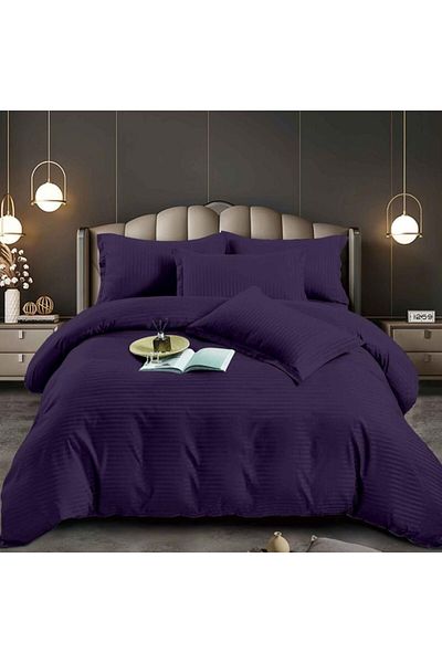 Pucioasa Double bed linen in polycotton damask, 4 pieces, dark purple