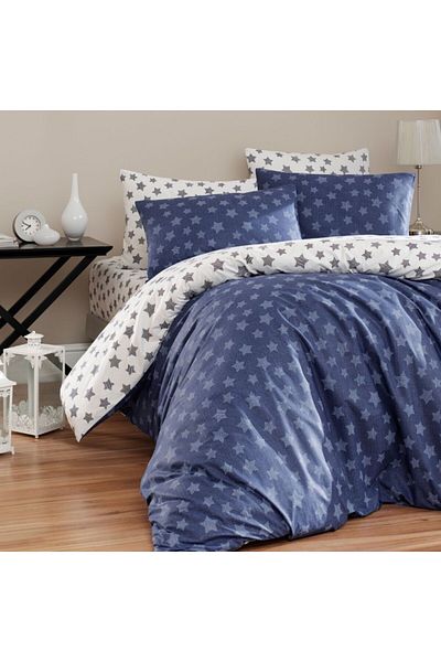 First Choice 100% cotton bed linen ranforce, 6 pieces, First Choice, Light, Blue with stars