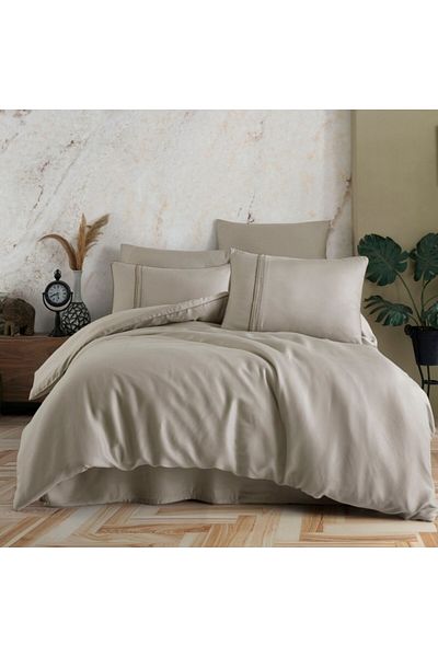 Hobby home collection Silk and modal bedding with embroidery detail, double bed, Hobby home collection, Exclusive Beige
