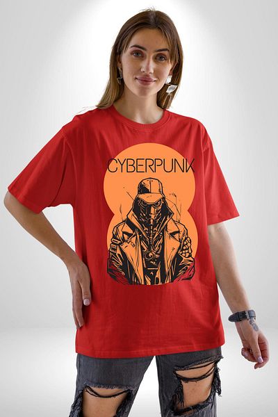Soufeel Cyberpunk Warrior Chyper Women's Men's Front Printed Red Cotton T-Shirt Combed Classic