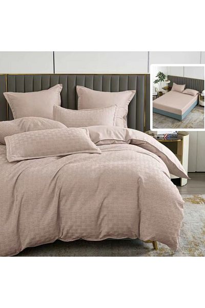 Pucioasa Double bed linen, plain, with elastic, 6 pieces, polycotton, Cappuccino