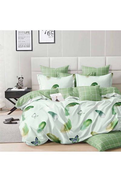 Pucioasa Finet elastic bed linen with green feathers and butterflies 6 pieces
