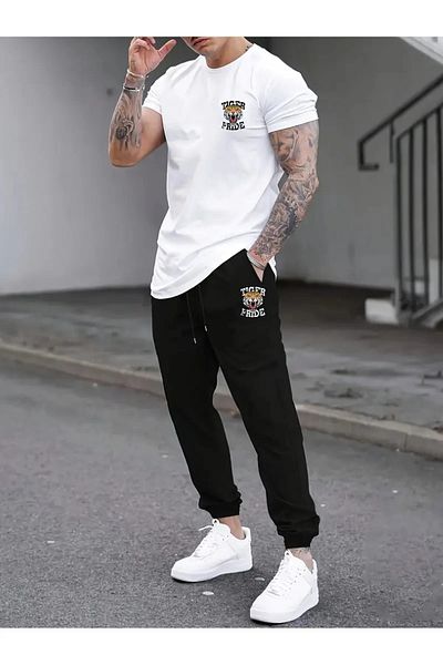 EFFRENATU Σετ μπλουζάκι και παντελόνι με στάμπα Tiger Plus Size, Cool Design